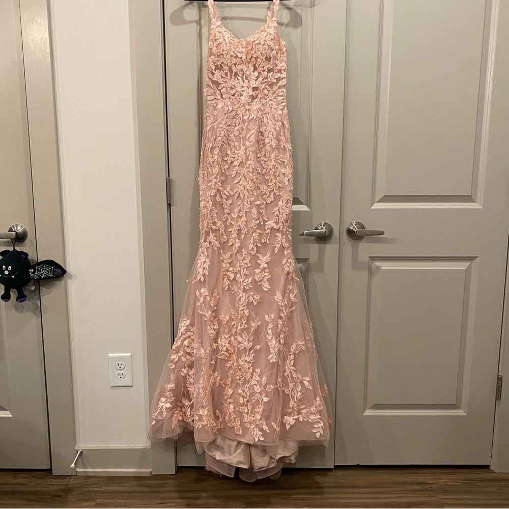 pink fitted mermaid floral prom dress size 00